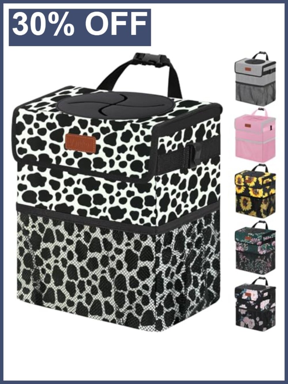 Leak Proof Car Trash Can with Lid & Adjustable Strap
